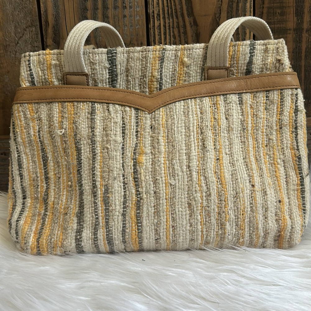 Toni Vintage Woven Tan and Cream Tote Bag